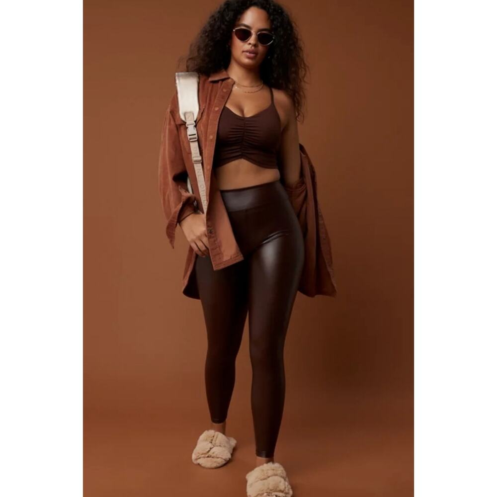 NWT Aerie Vegan Leather Real Luxe Brown Athletic Leggings XXL